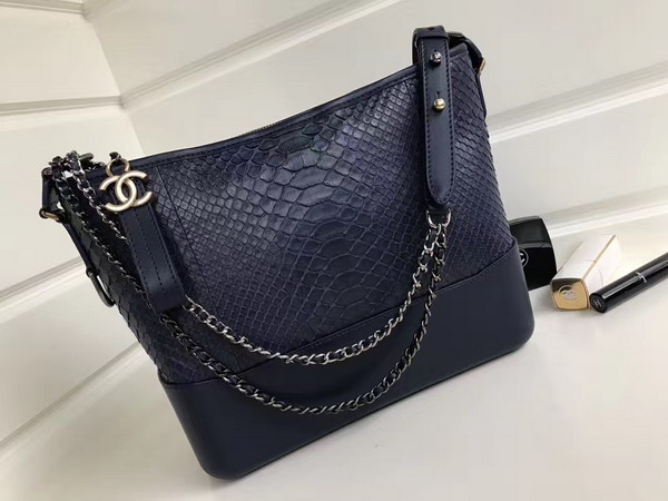 Chanel Gabrielle Hobo Bag in Navy Blue Python and Lambskin Silver Tone and Gold Tone Metal For Sale