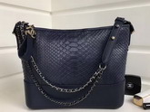 Chanel Gabrielle Hobo Bag in Navy Blue Python and Lambskin Silver Tone and Gold Tone Metal For Sale