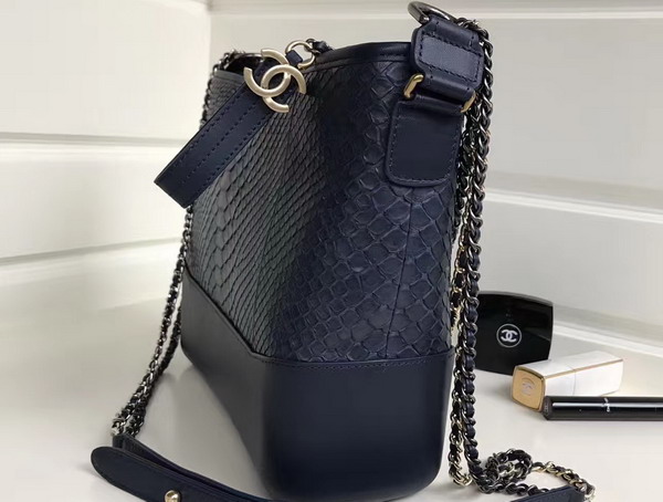 Chanel Gabrielle Hobo Bag in Navy Blue Python and Lambskin Silver Tone and Gold Tone Metal For Sale