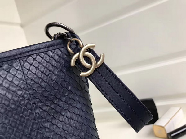 Chanel Gabrielle Hobo Bag in Navy Blue Python and Lambskin Silver Tone and Gold Tone Metal For Sale