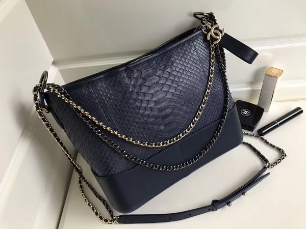 Chanel Gabrielle Hobo Bag in Navy Blue Python and Lambskin Silver Tone and Gold Tone Metal For Sale