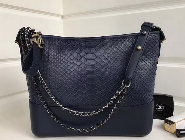 Chanel Gabrielle Hobo Bag in Navy Blue Python and Lambskin Silver Tone and Gold Tone Metal For Sale