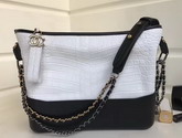 Chanel Gabrielle Hobo Bag in White Alligator and Black Lambskin Silver Tone and Gold Tone Metal For Sale