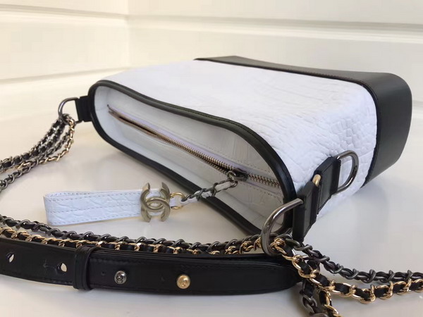 Chanel Gabrielle Hobo Bag in White Alligator and Black Lambskin Silver Tone and Gold Tone Metal For Sale