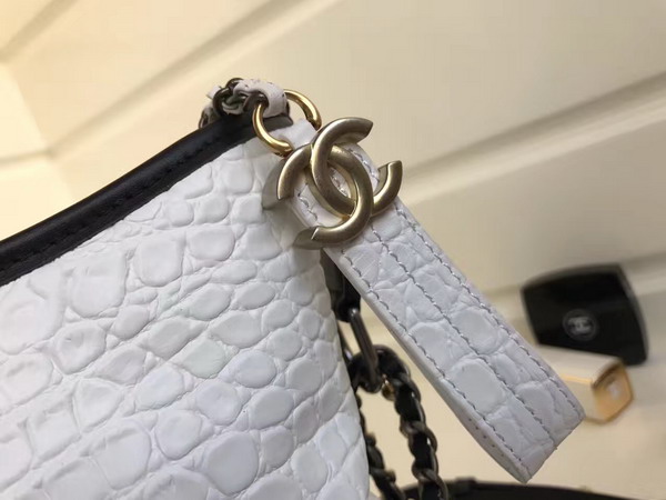 Chanel Gabrielle Hobo Bag in White Alligator and Black Lambskin Silver Tone and Gold Tone Metal For Sale