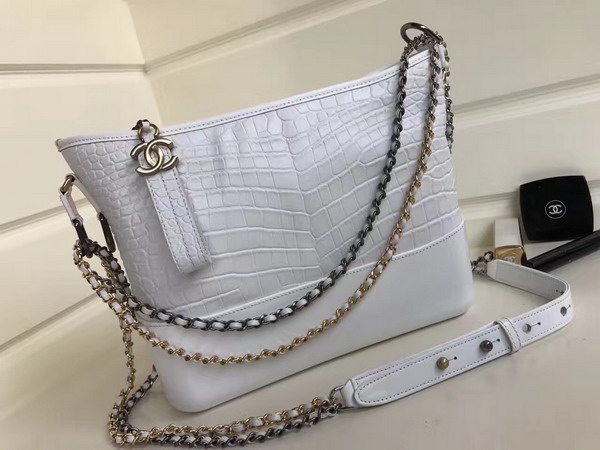 Chanel Gabrielle Hobo Bag in White Alligator and Lambskin Silver Tone and Gold Tone Metal For Sale