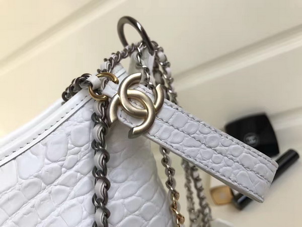 Chanel Gabrielle Hobo Bag in White Alligator and Lambskin Silver Tone and Gold Tone Metal For Sale