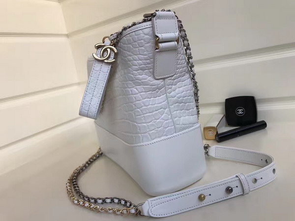 Chanel Gabrielle Hobo Bag in White Alligator and Lambskin Silver Tone and Gold Tone Metal For Sale