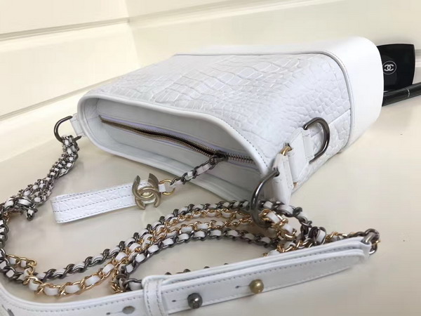 Chanel Gabrielle Hobo Bag in White Alligator and Lambskin Silver Tone and Gold Tone Metal For Sale