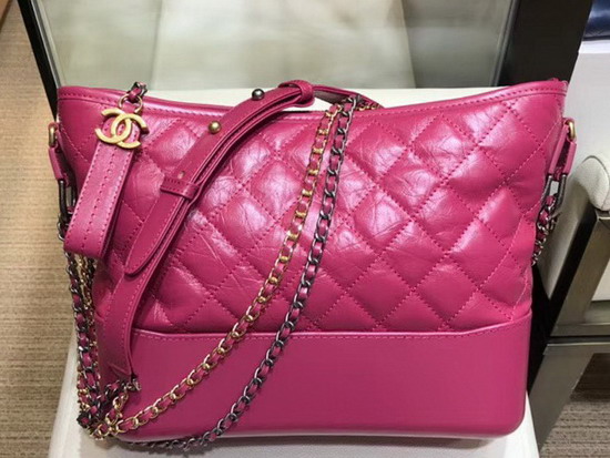 Chanel Gabrielle Large Hobo Bag Pink Aged Calfskin and Smooth Calfskin Silver Tone and Gold Tone Metal