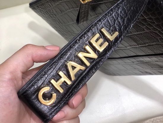 Chanel Gabrielle Pouch in Black Crocodile Embossed Calfskin