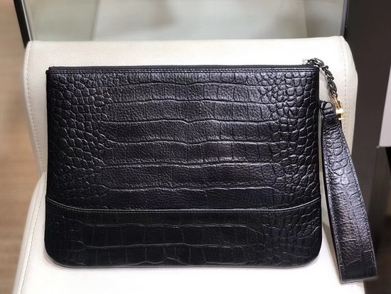 Chanel Gabrielle Pouch in Black Crocodile Embossed Calfskin