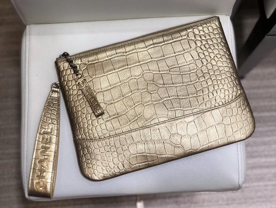 Chanel Gabrielle Pouch in Gold Crocodile Embossed Calfskin