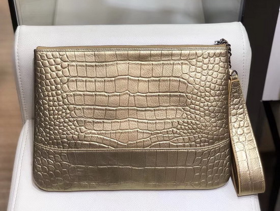 Chanel Gabrielle Pouch in Gold Crocodile Embossed Calfskin