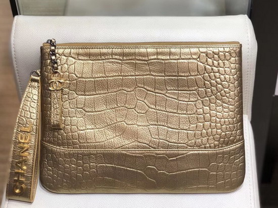 Chanel Gabrielle Pouch in Gold Crocodile Embossed Calfskin