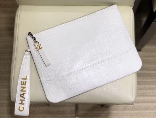 Chanel Gabrielle Pouch in White Crocodile Embossed Calfskin