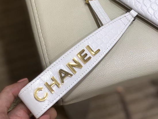 Chanel Gabrielle Pouch in White Crocodile Embossed Calfskin