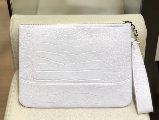 Chanel Gabrielle Pouch in White Crocodile Embossed Calfskin