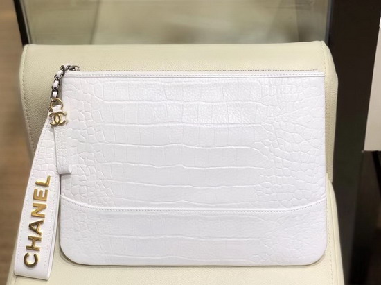 Chanel Gabrielle Pouch in White Crocodile Embossed Calfskin