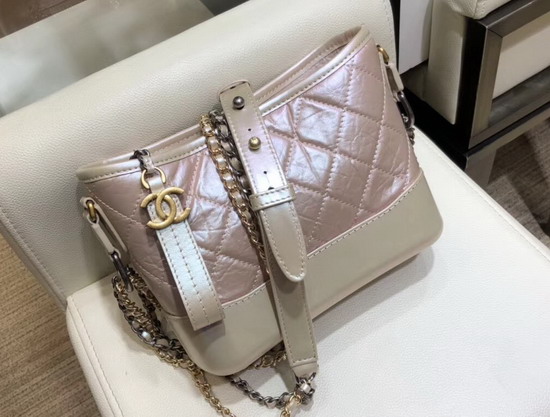 Chanel Gabrielle Small Hobo Bag Iridescent Aged Calfskin Light Pink A91810