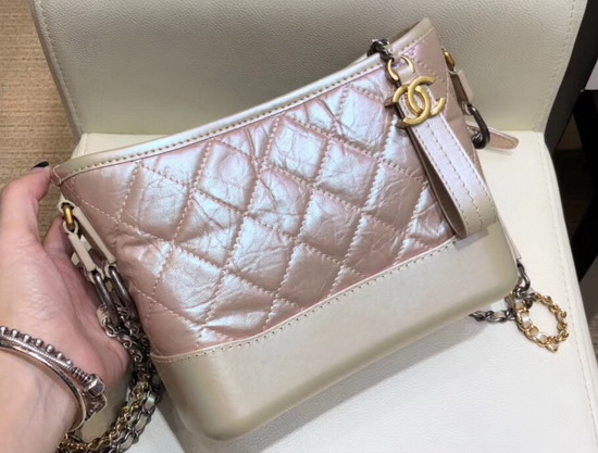 Chanel Gabrielle Small Hobo Bag Iridescent Aged Calfskin Light Pink A91810