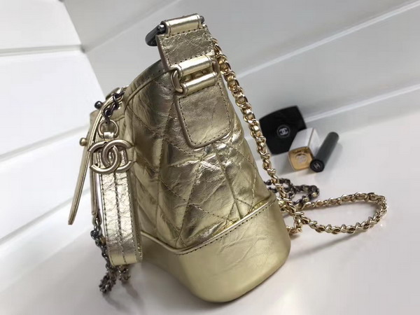 Chanel Gabrielle Small Hobo Bag Metallic Gold Crumpled Calfskin For Sale