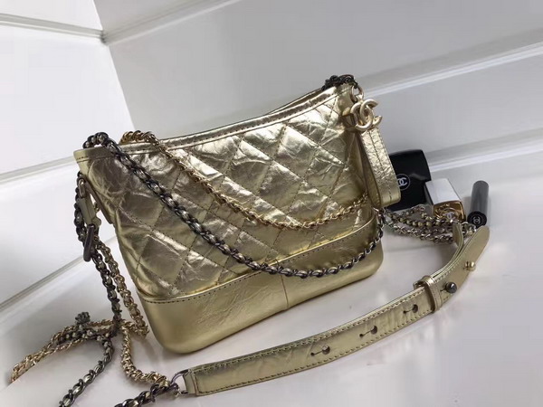 Chanel Gabrielle Small Hobo Bag Metallic Gold Crumpled Calfskin For Sale