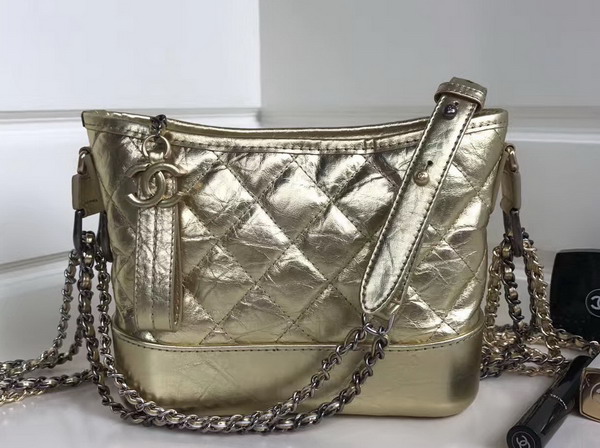 Chanel Gabrielle Small Hobo Bag Metallic Gold Crumpled Calfskin For Sale