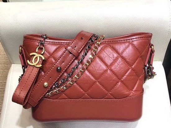 Chanel Gabrielle Small Hobo Bag Rust Aged Calfskin and Smooth Calfskin Silver Tone and Gold Tone Metal