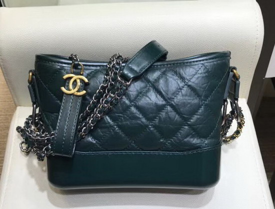 Chanel Gabrielle Small Hobo Bag in Green Aged Calfskin and Smooth Calfskin Silver Tone and Gold Tone Metal