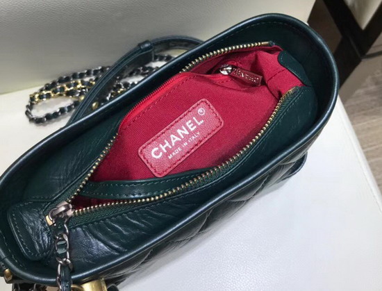 Chanel Gabrielle Small Hobo Bag in Green Aged Calfskin and Smooth Calfskin Silver Tone and Gold Tone Metal