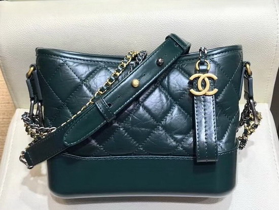 Chanel Gabrielle Small Hobo Bag in Green Aged Calfskin and Smooth Calfskin Silver Tone and Gold Tone Metal