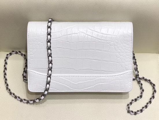 Chanel Gabrielle Wallet On Chain White Crocodile Embossed Calfskin A84389