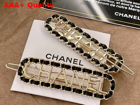 Chanel Hair Clip Gold Metal and Black Calfskin Replica