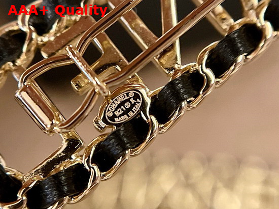 Chanel Hair Clip Gold Metal and Black Calfskin Replica