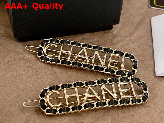 Chanel Hair Clip Gold Metal and Black Calfskin Replica