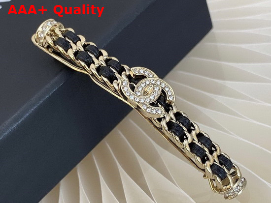 Chanel Hair Clip Gold Metal and Black Leather Replica