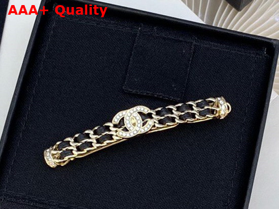 Chanel Hair Clip Gold Metal and Black Leather Replica