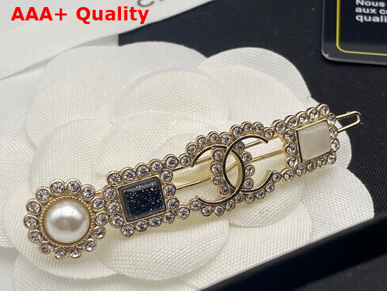 Chanel Hair Clip Metal Glass Pearls and Strass Replica