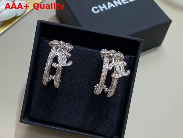 Chanel Half Loop Earrings Silver Metal and Crystals Replica