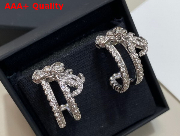 Chanel Half Loop Earrings Silver Metal and Crystals Replica