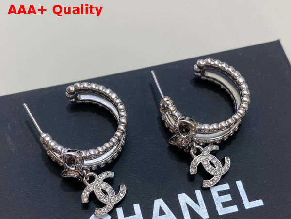 Chanel Half Loop Earrings Silver Metal and Crystals Replica