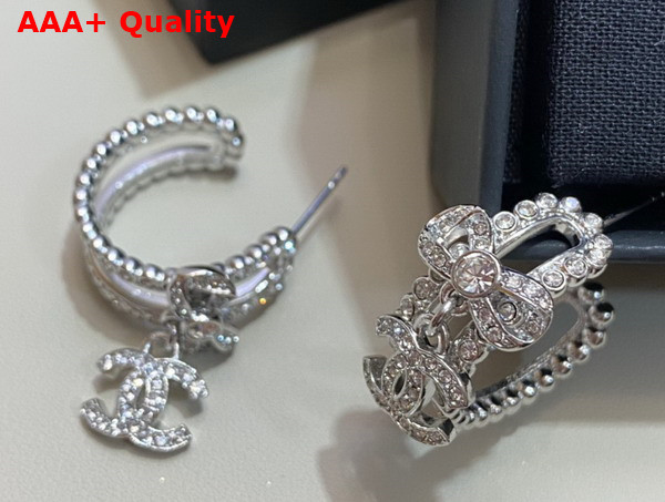 Chanel Half Loop Earrings Silver Metal and Crystals Replica