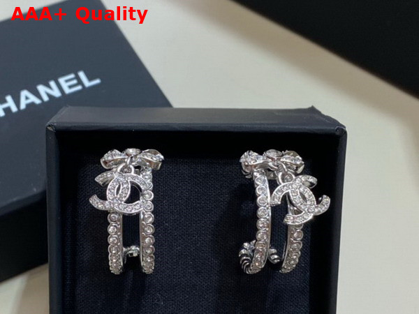 Chanel Half Loop Earrings Silver Metal and Crystals Replica