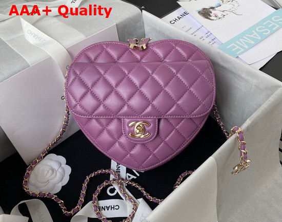 Chanel Heart Bag Purple Lambskin Gold Tone Metal AS3191 Replica