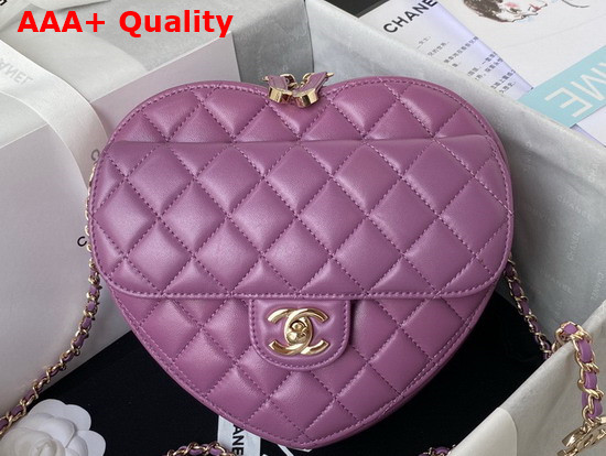 Chanel Heart Bag Purple Lambskin Gold Tone Metal AS3191 Replica