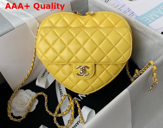 Chanel Heart Bag Yellow Lambskin Gold Tone Metal Ref AS3191 Replica