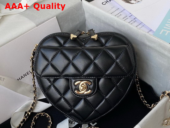 Chanel Heart Clutch with Chain Black Lambskin Gold Tone Metal Ref AP2784 Replica