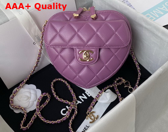 Chanel Heart Clutch with Chain Purple Lambskin Gold Tone Metal Ref AP2784 Replica