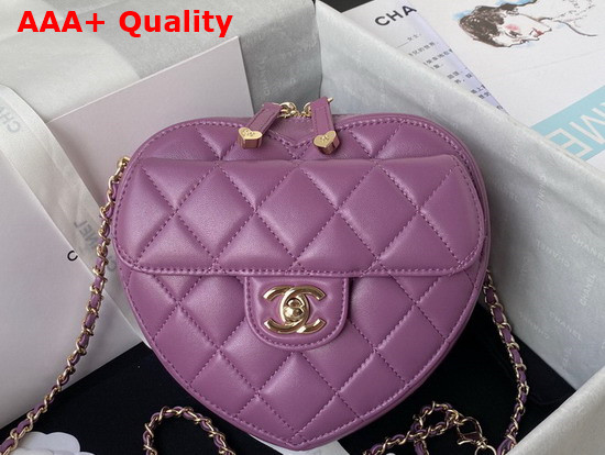 Chanel Heart Clutch with Chain Purple Lambskin Gold Tone Metal Ref AP2784 Replica